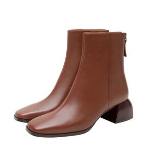 Linea Paolo Sage Flared Heel Booties Cognac Brown Leather Women's Shoe Size 7